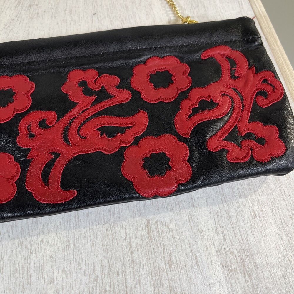 Great American‎ Leatherworks Hinged Chain Strap Clutch Purse Red Boho Western - Picture 7 of 8